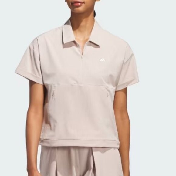 NWT Adidas Golf Women's Short Sleeve 1/4 Zip Shirt Taupe SZ Large JE7309 $85 - Picture 2 of 7